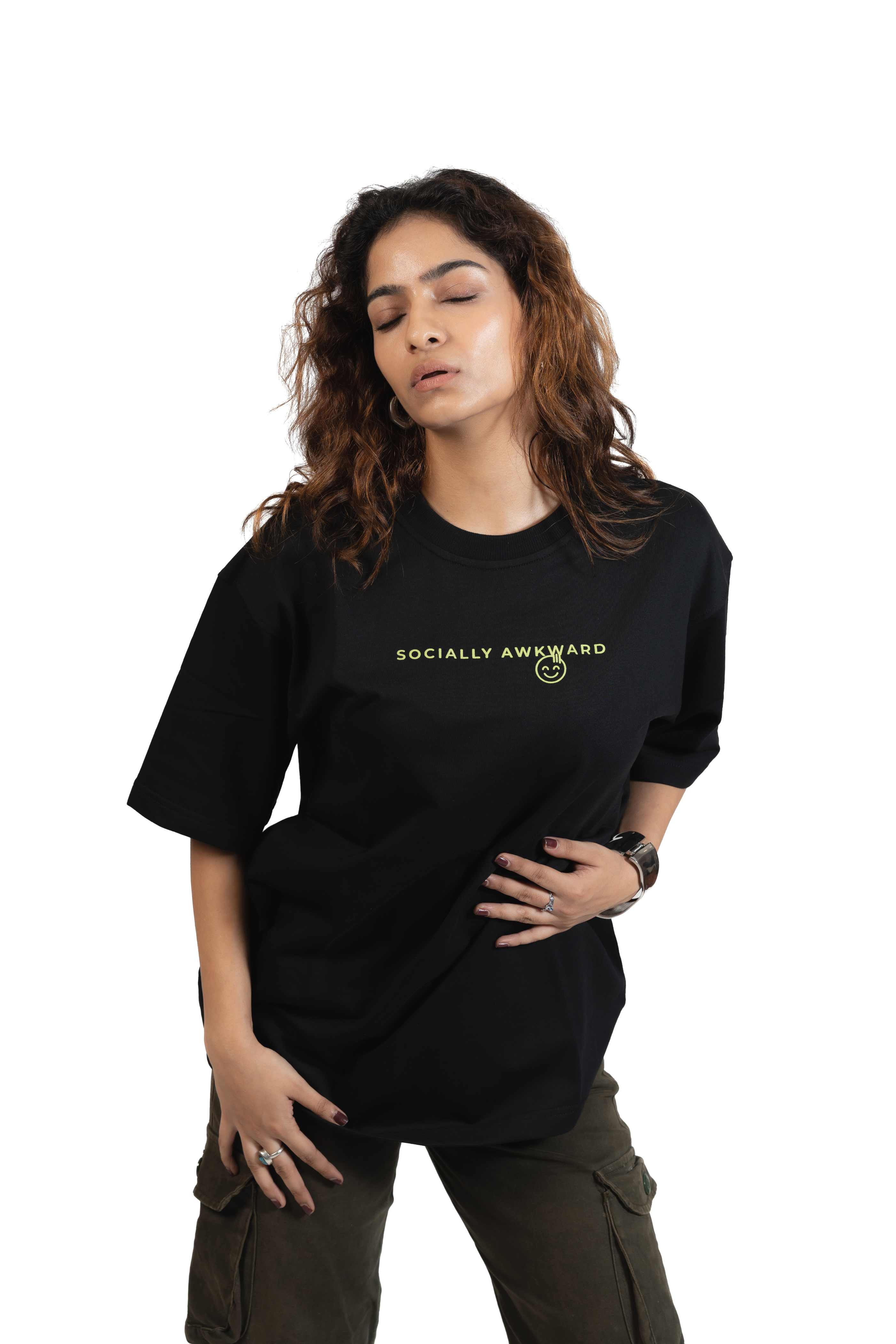 The “Socially Awkward” Oversized Tee – Black