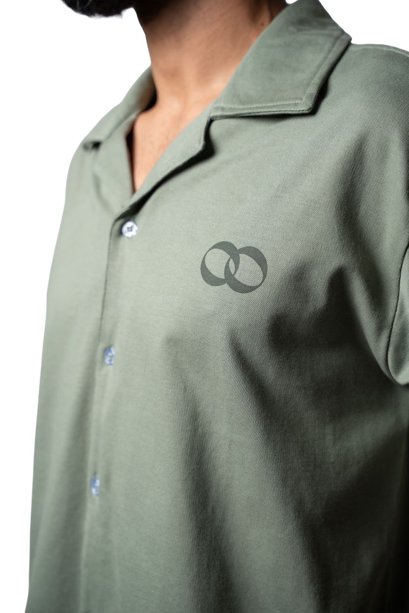 ‘No Evil Club’ Bowling Shirt | Sage Green