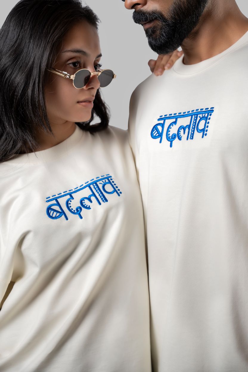 The Embroidered 'Badlav' Oversized T-shirt | Antique White